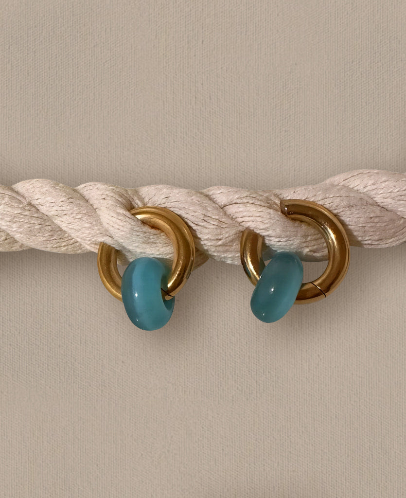 Chunky Gemstone Hoops Waterproof Stainless Steel & Natural Stone Earrings