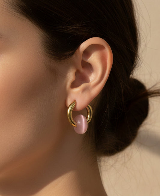 Chunky Gemstone Hoops Waterproof Stainless Steel & Natural Stone Earrings