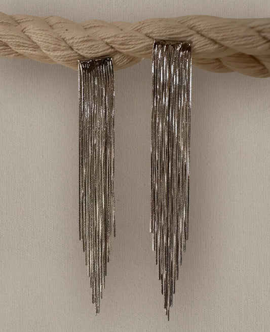 Extra Long Chain Fringe Tassel Silver Earrings