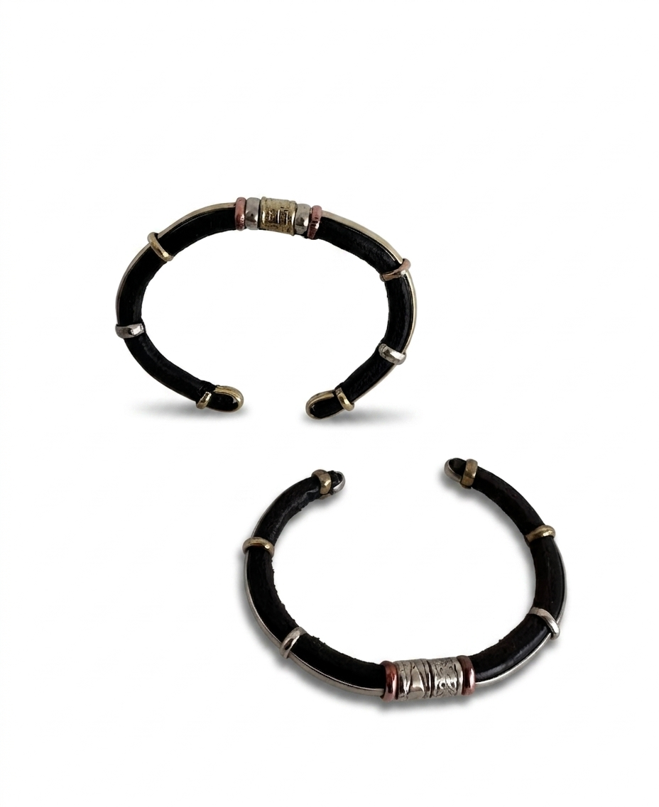 Allende Leather Cuff Bracelet – Mixed Metal Artisan Bangle
