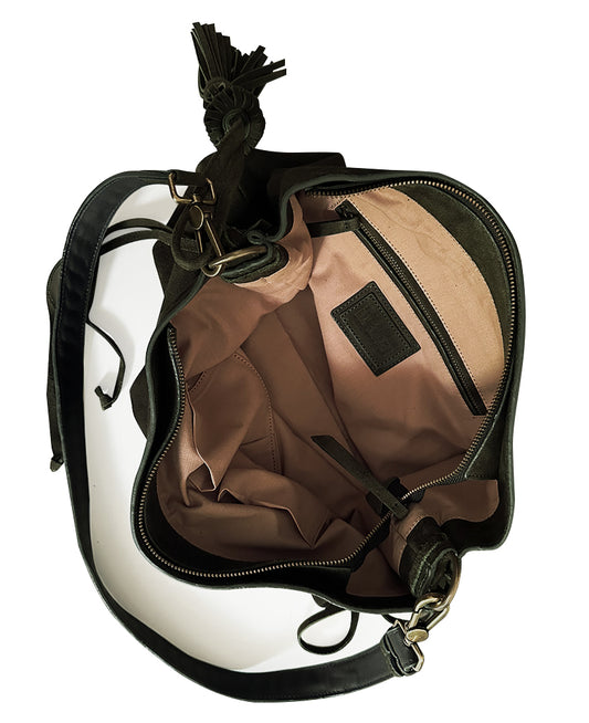 Boho Suede Green Shoulder Bag