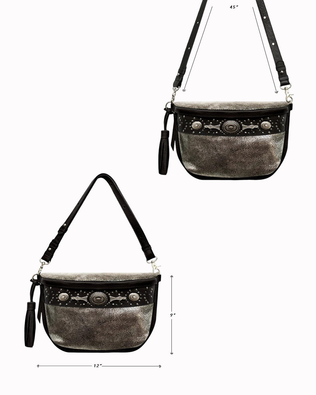 Studded Silver Leather Large Crossbody Bag with Metallic Rivets - The CHER Sling Bag