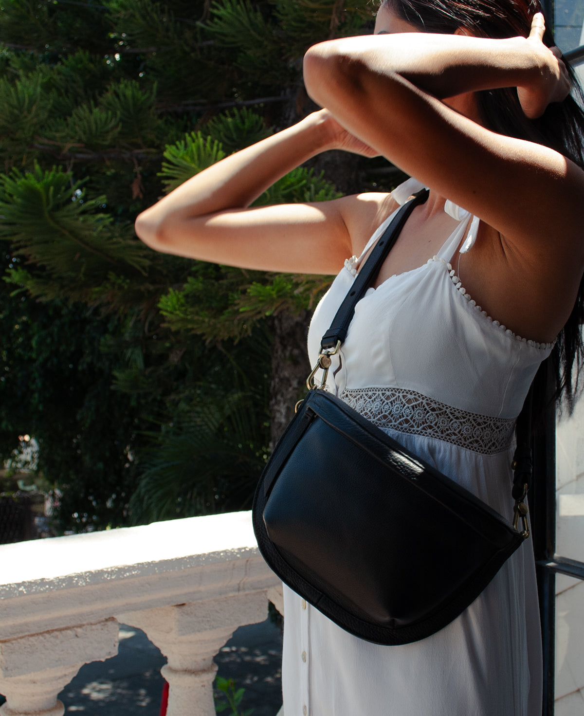All Black Soft Leather Sling Bag
