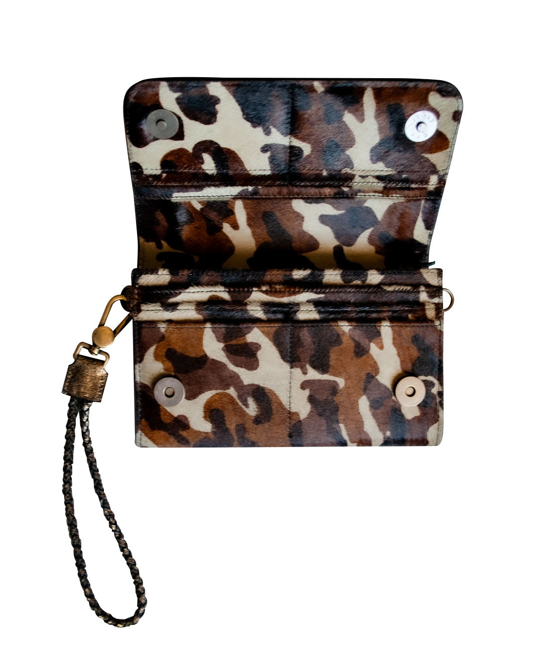 Women's Bifold Wallet Wristlet - Cowhide Leather Fur