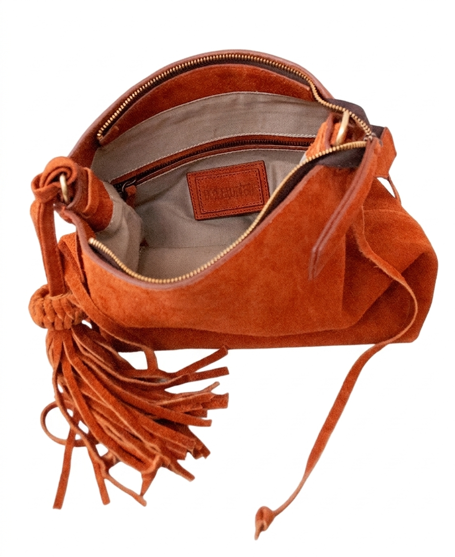 Mini Bacalar Crossbody: Vibrant Apricot Genuine Suede