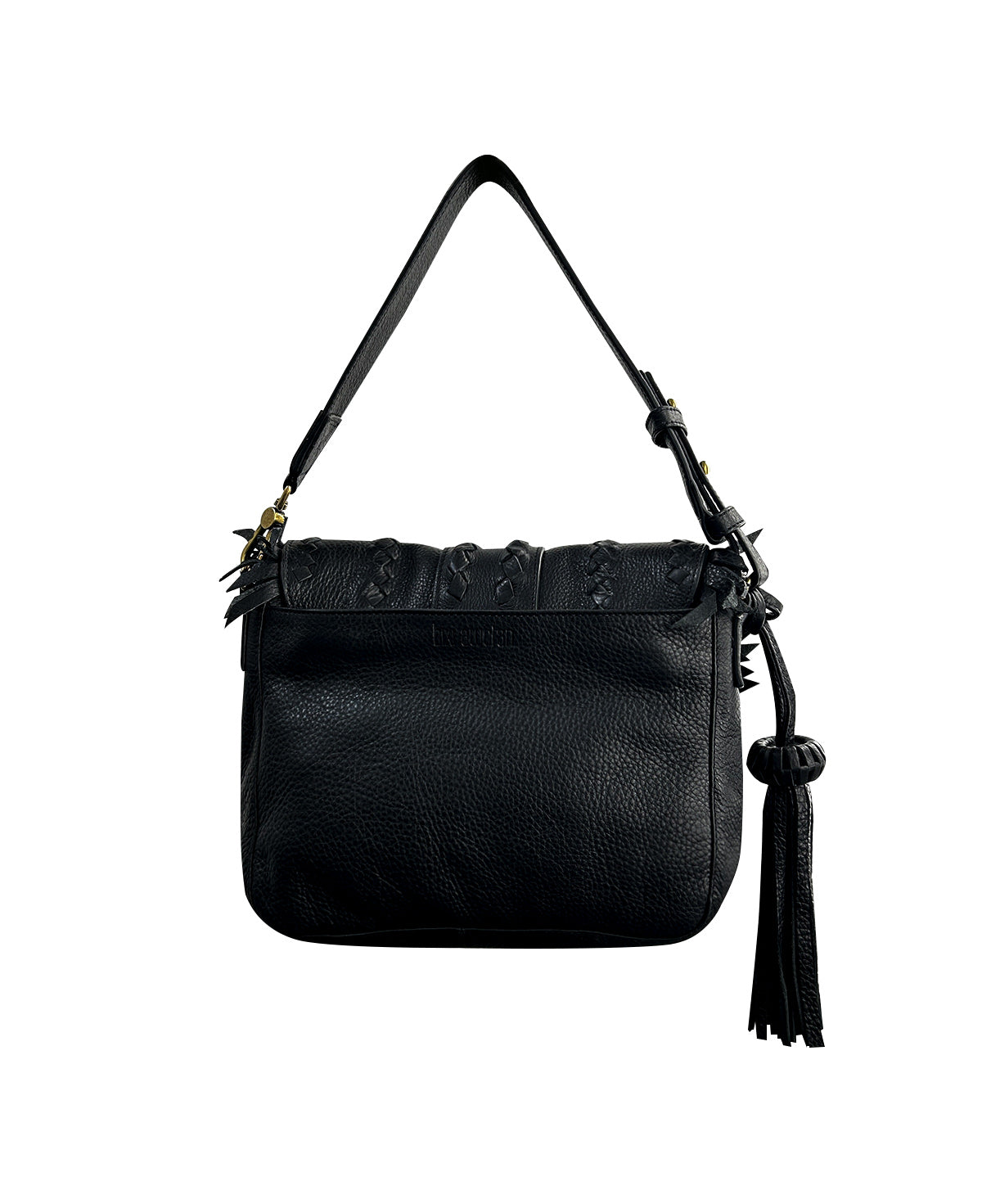 Black SENECA Leather Bag with Braids & Frings Details