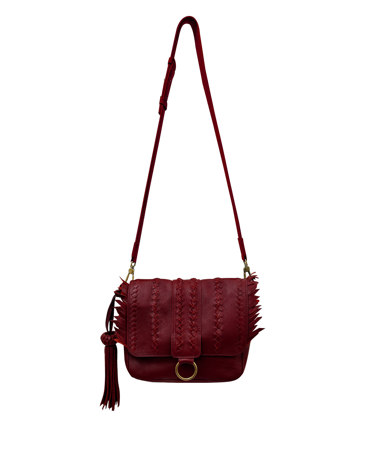 Reddish/Cognac SENECA Leather Bag with Braids & Frings Details