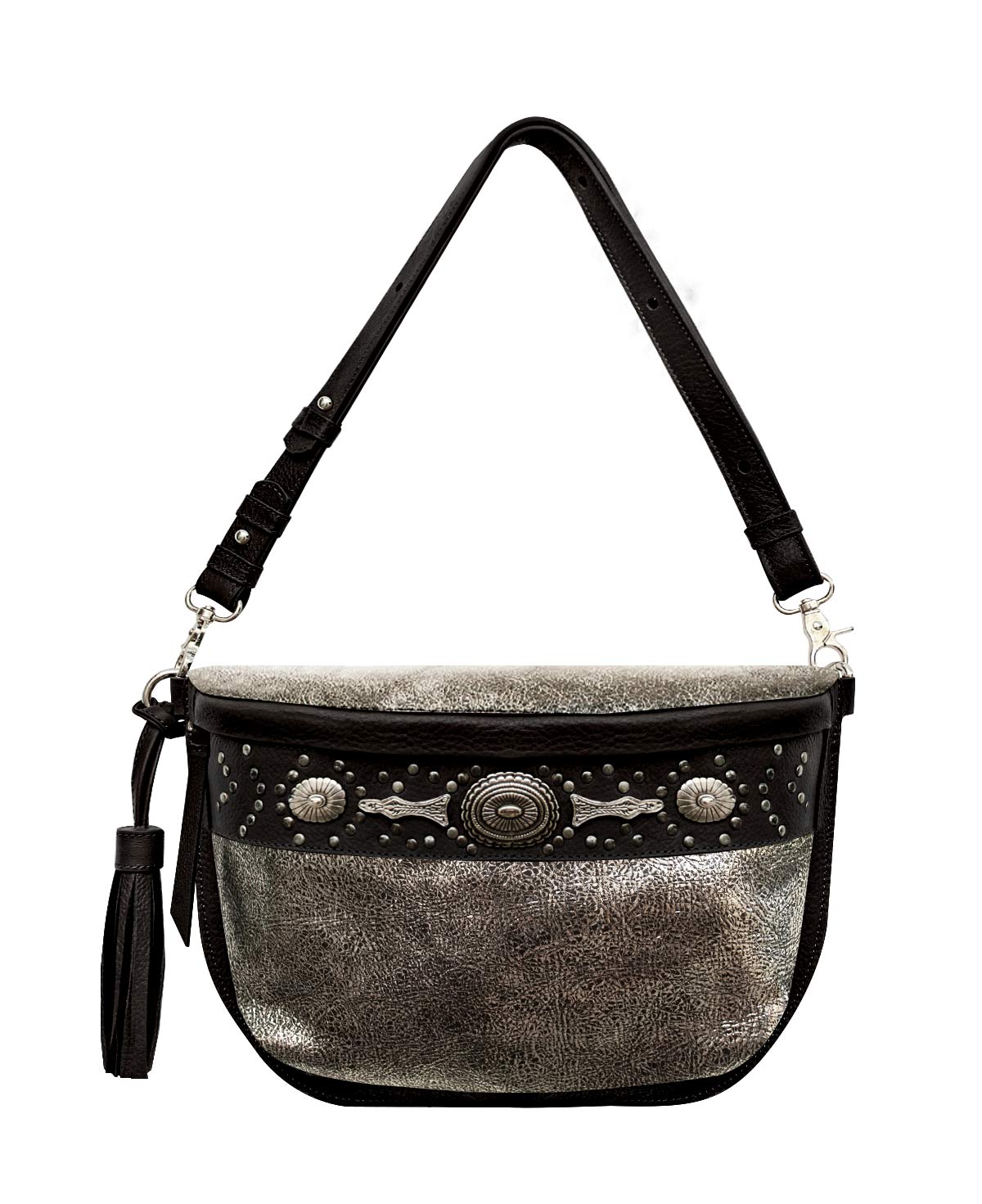 Studded Silver Leather Large hip pack with Metallic Rivets - The CHER waist bag