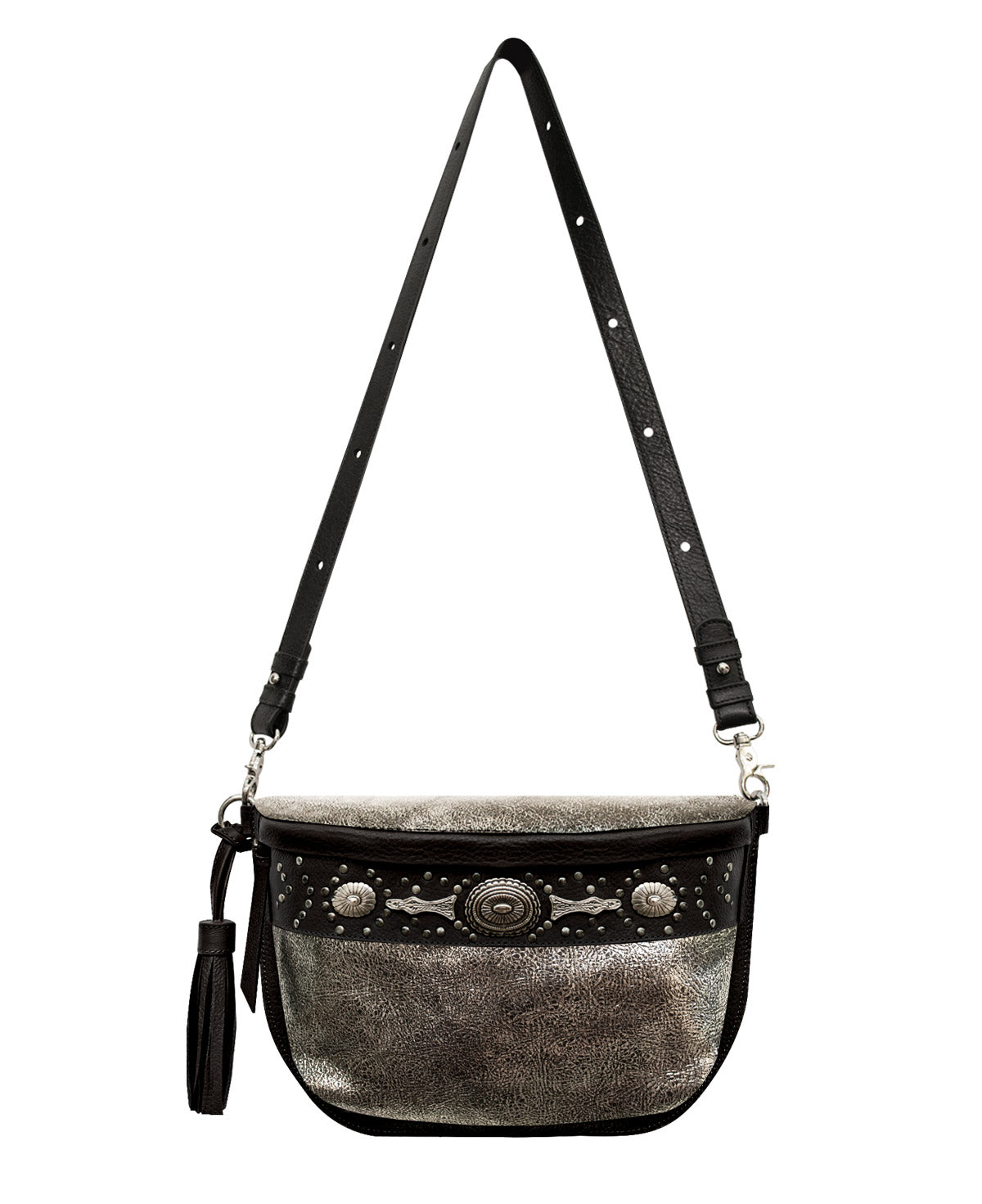 Studded Silver Leather Large hip pack with Metallic Rivets - The CHER waist bag