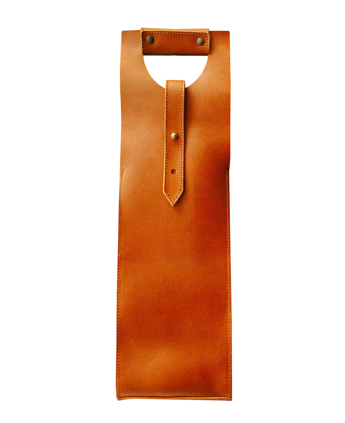 Close-up of tan camel genuine leather wine carrier with sturdy handle.
Regalo de vino de cuero de lujo presentado con botella. Ideal para corporativo.