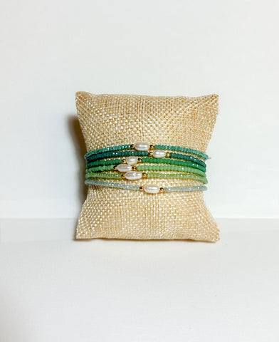 Set of 6 Emerald Crystal Beads Bracelet