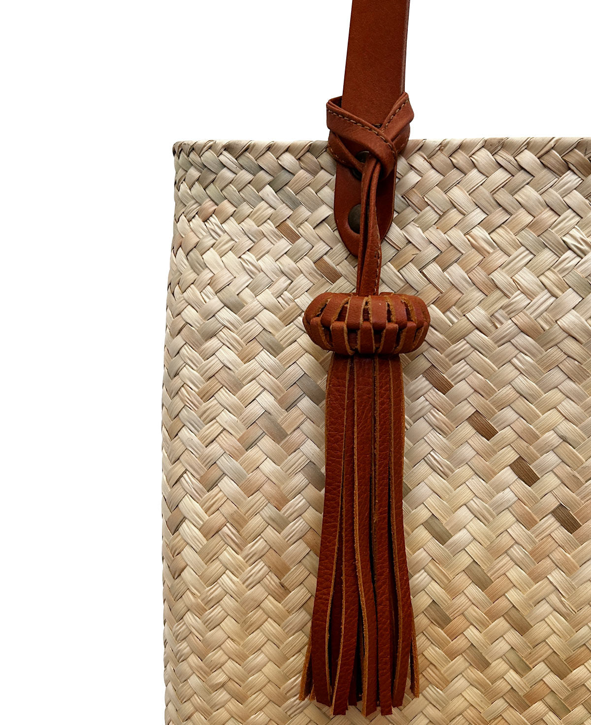 Products Keta tan leather tote bag / natural hand woven palm