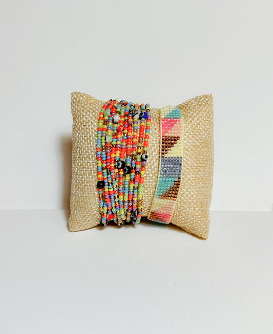 Set of Rainbow Beads Bracelet + Woven Band