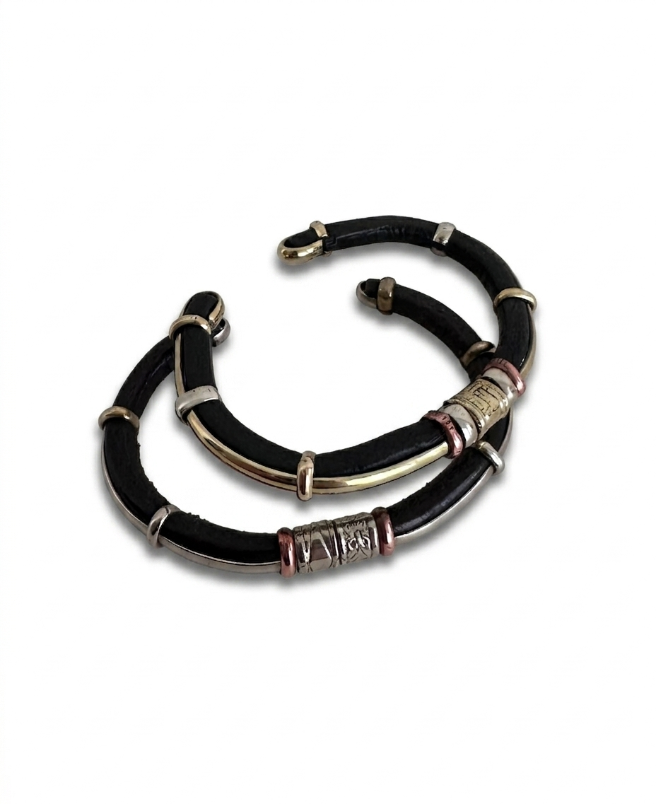 Allende Leather Cuff Bracelet – Mixed Metal Artisan Bangle