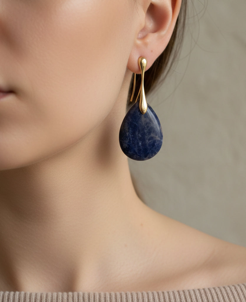 Royal Blue Waterdrop: Natural Stone Pendant Earrings