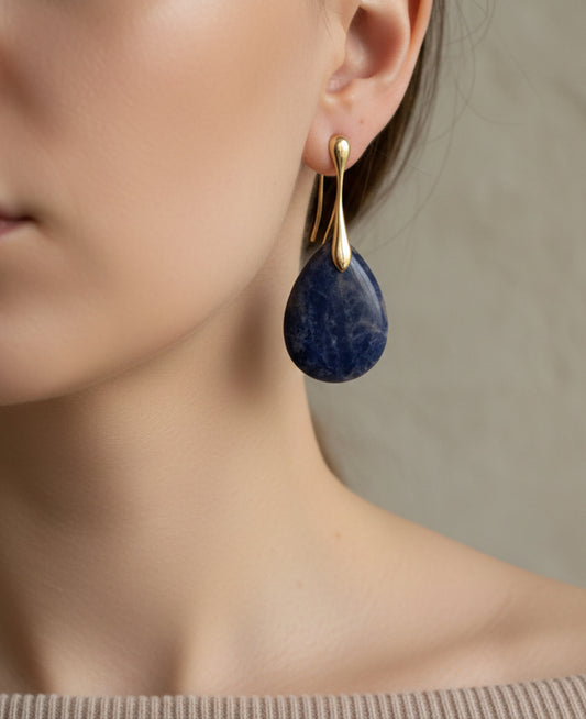 Royal Blue Waterdrop: Natural Stone Pendant Earrings