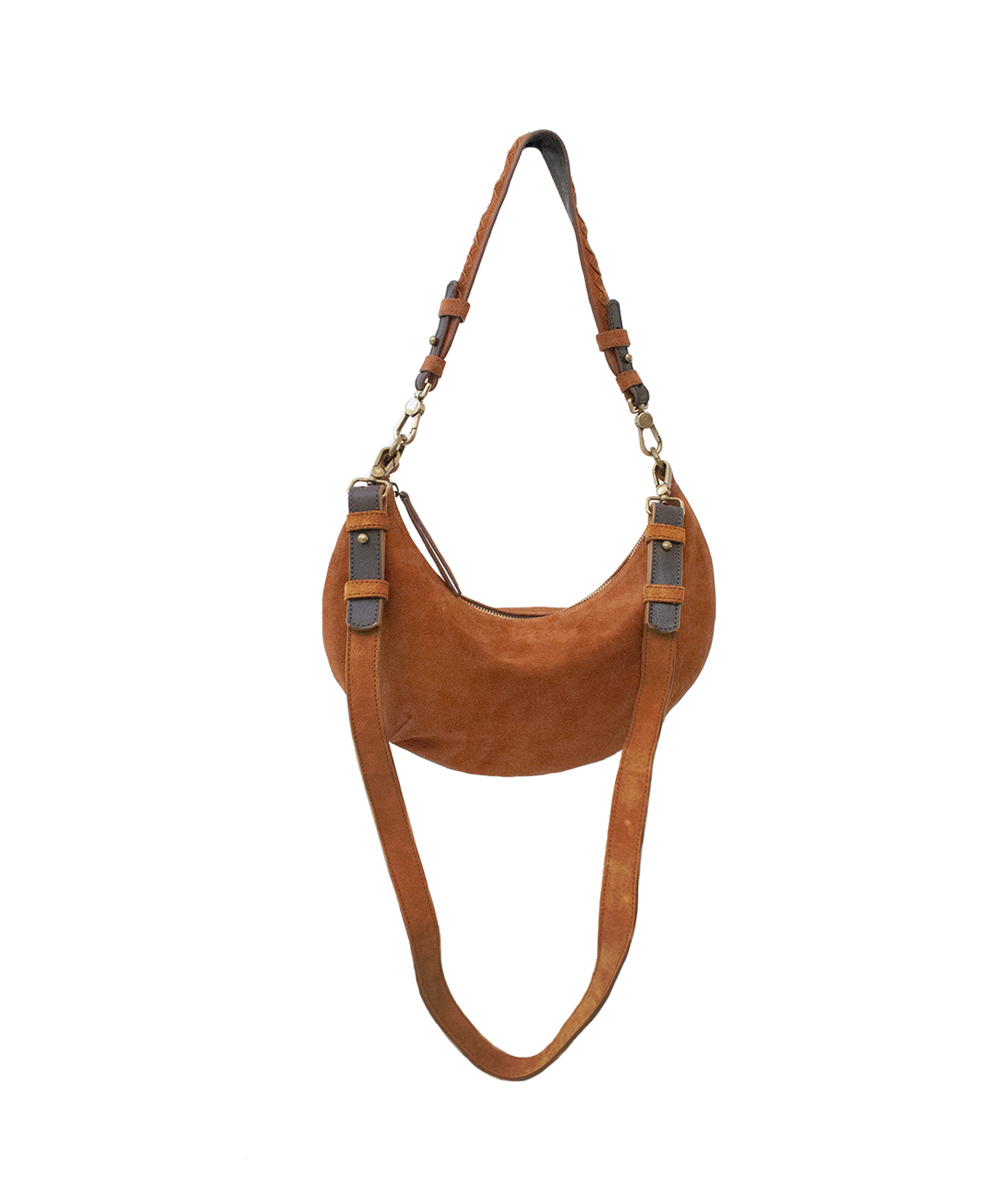 'Lucky Cookie' Round Mini Shoulder Bag: Vibrant Apricot Genuine Suede