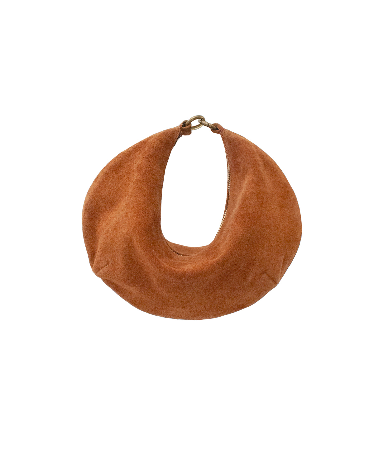 'Lucky Cookie' Round Mini Shoulder Bag: Vibrant Apricot Genuine Suede
