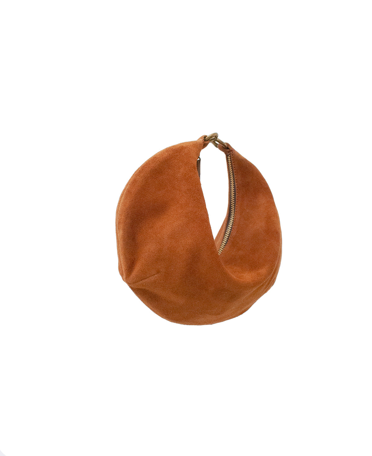 'Lucky Cookie' Round Mini Shoulder Bag: Vibrant Apricot Genuine Suede