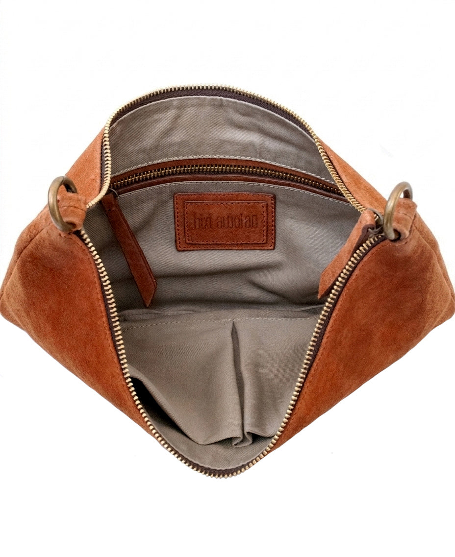 'Lucky Cookie' Round Mini Shoulder Bag: Vibrant Apricot Genuine Suede