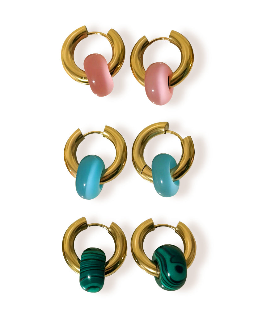 Chunky Gemstone Hoops Waterproof Stainless Steel & Natural Stone Earrings