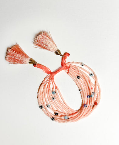 Coral Beaded Stacked Bracelet Set
