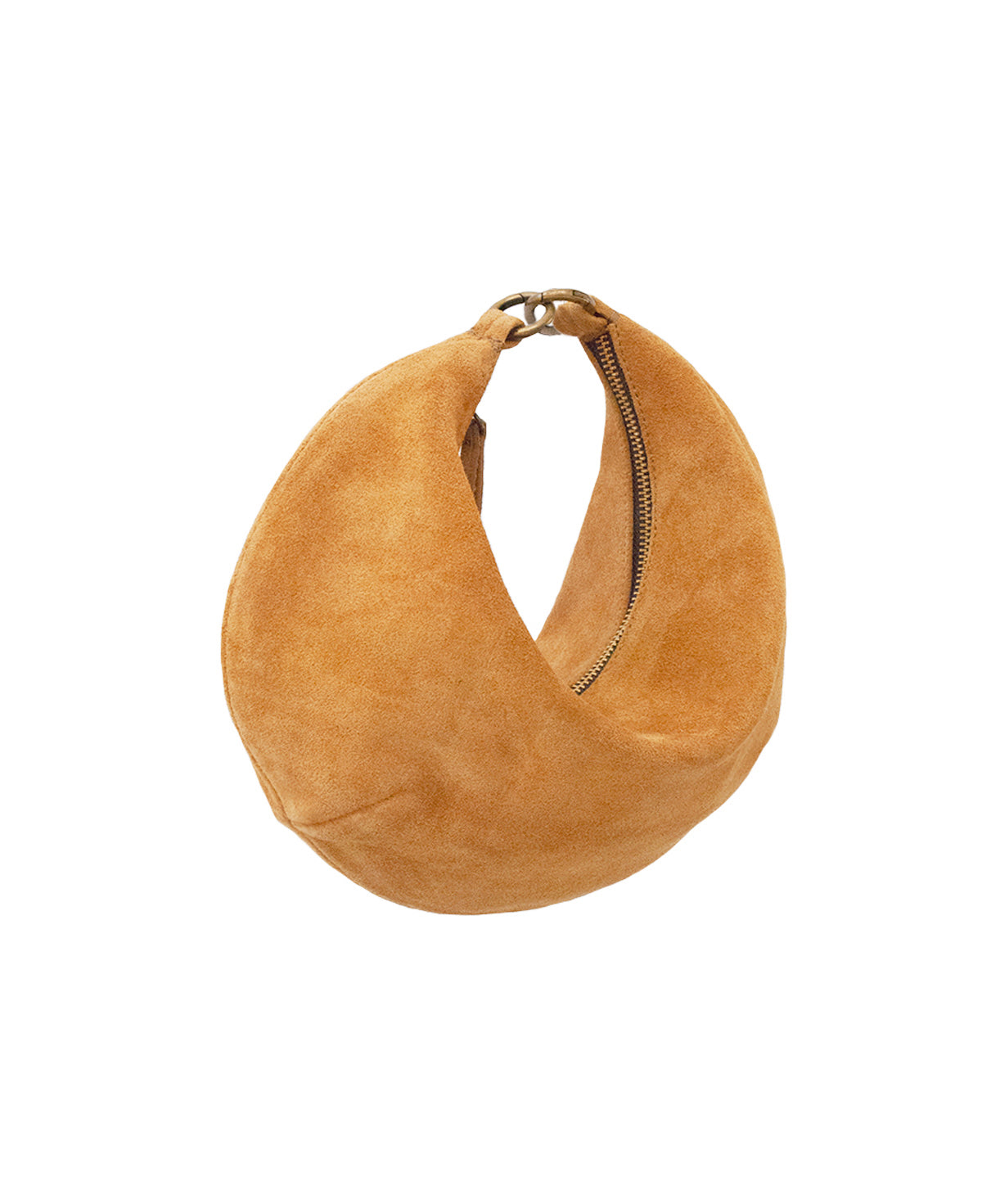 'Lucky Cookie' Round Mini Shoulder Bag: Radiant Mustard Genuine Suede