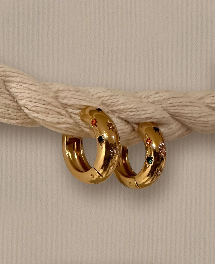 Rainbow Hoops 18K Gold Plated Waterproof Earrings