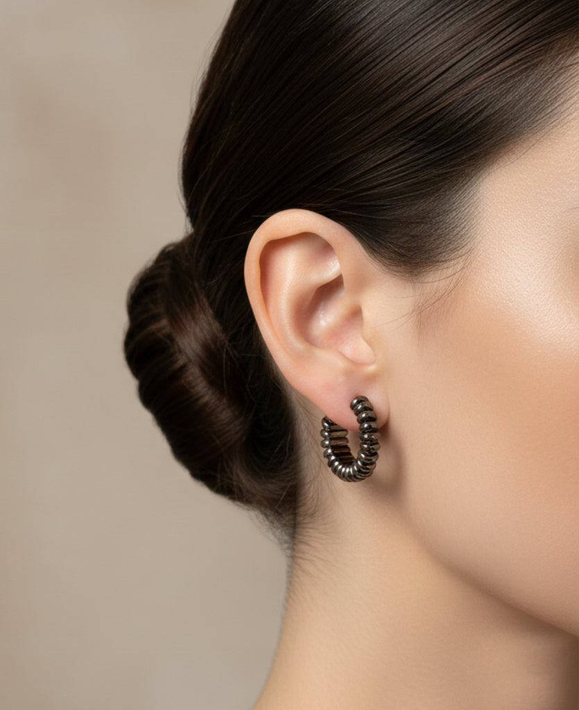 Titanium Edge: Silver Ribbed C-Hoop Earrings