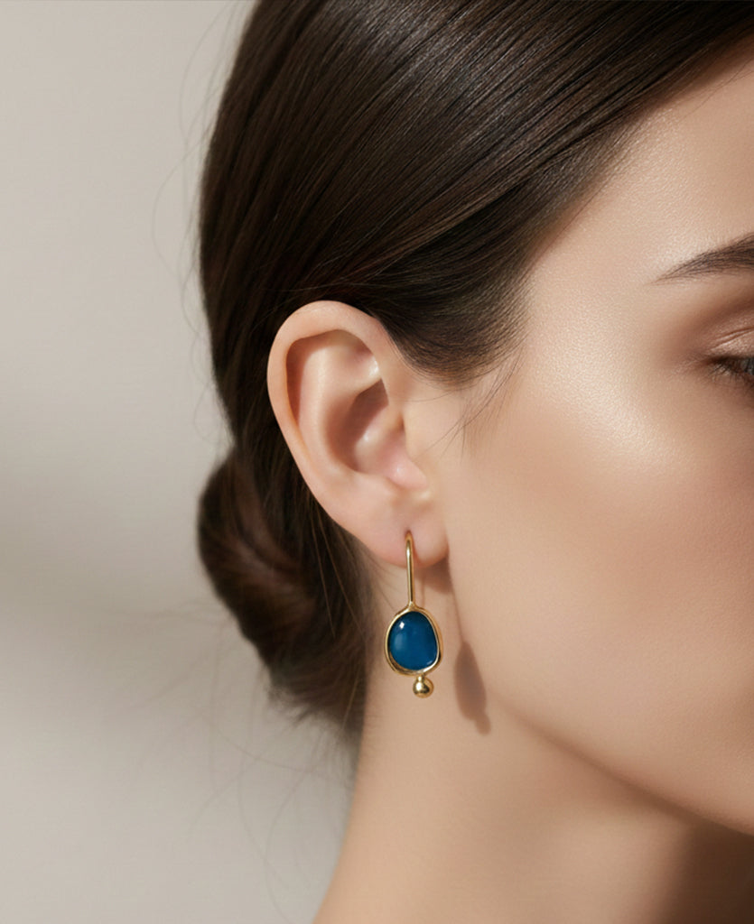 Aquamarine 18K Gold Plated Pendant Earrings