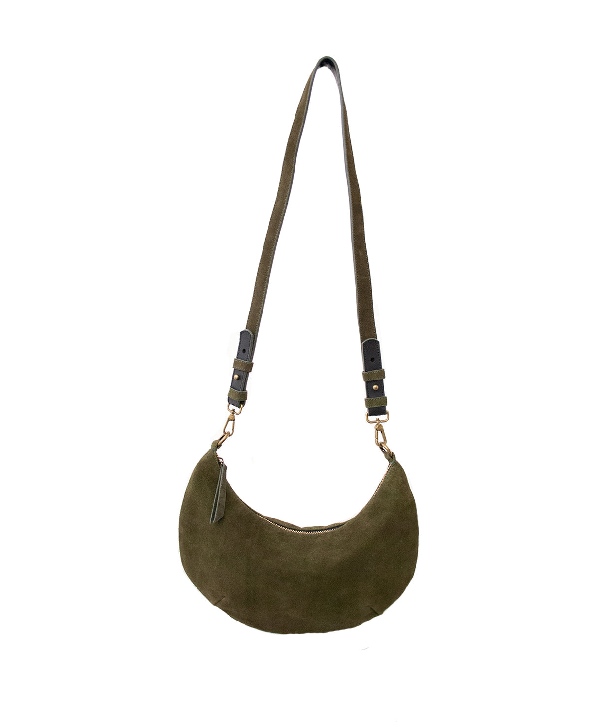 'Lucky Cookie' Round Mini Shoulder Bag: Soft Olive Green Genuine Suede