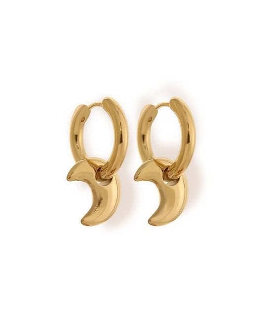 Moon Charm Hoops: 18K Gold Plated Stainless Steel Earrings