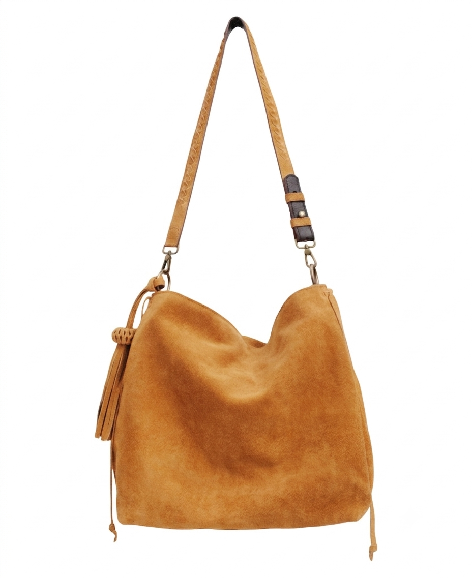 Bacalar Shoulder Bag: Vibrant Mustard Genuine Suede