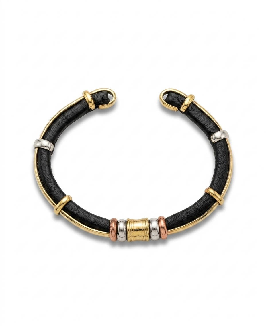 Allende Leather Cuff Bracelet – Mixed Metal Artisan Bangle