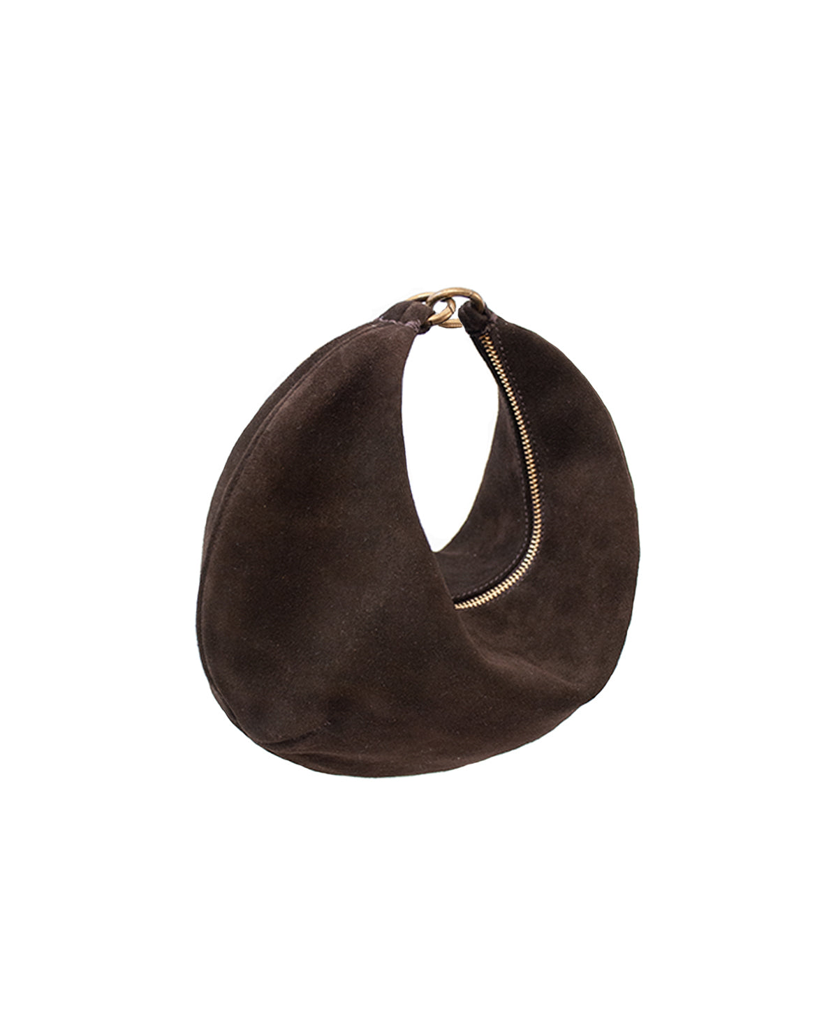 'Lucky Cookie' Round Mini Shoulder Bag: Soft Espresso Coffee Genuine Suede