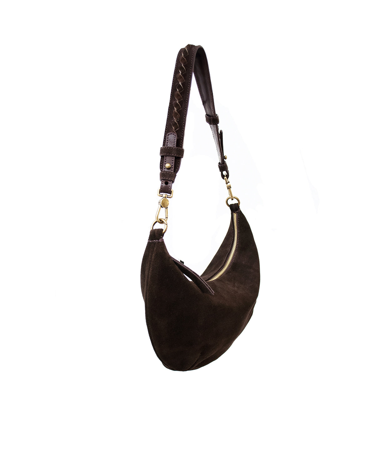'Lucky Cookie' Round Mini Shoulder Bag: Soft Espresso Coffee Genuine Suede