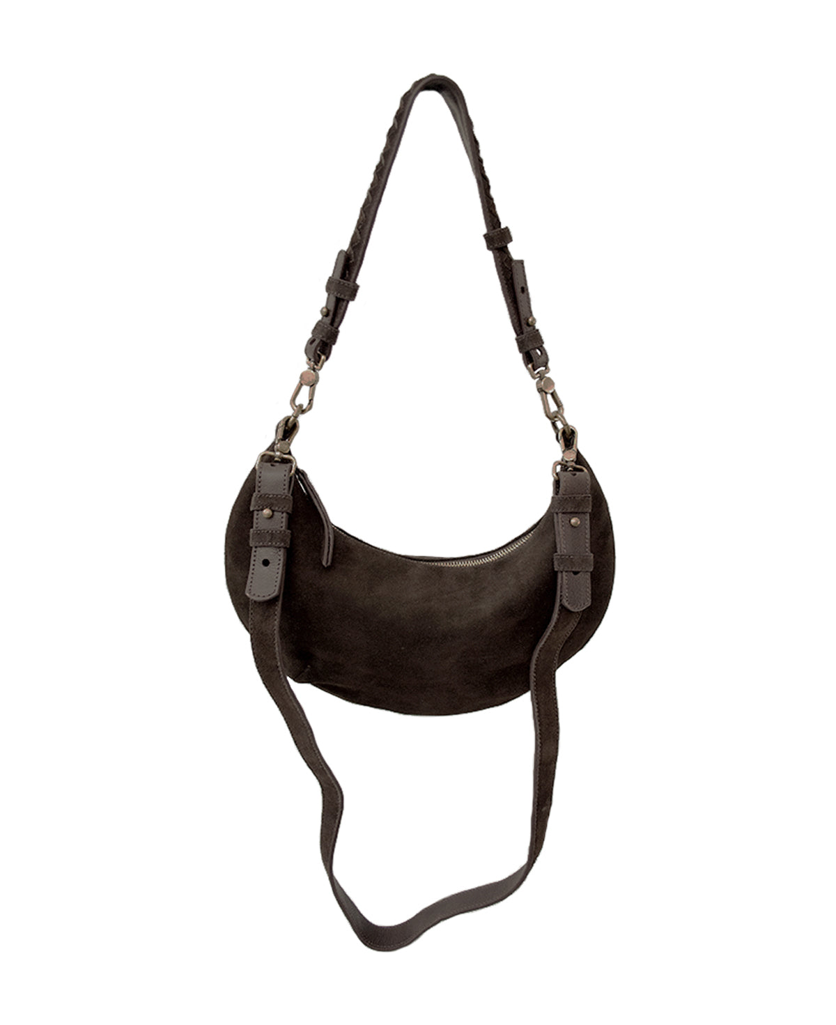 'Lucky Cookie' Round Mini Shoulder Bag: Soft Espresso Coffee Genuine Suede