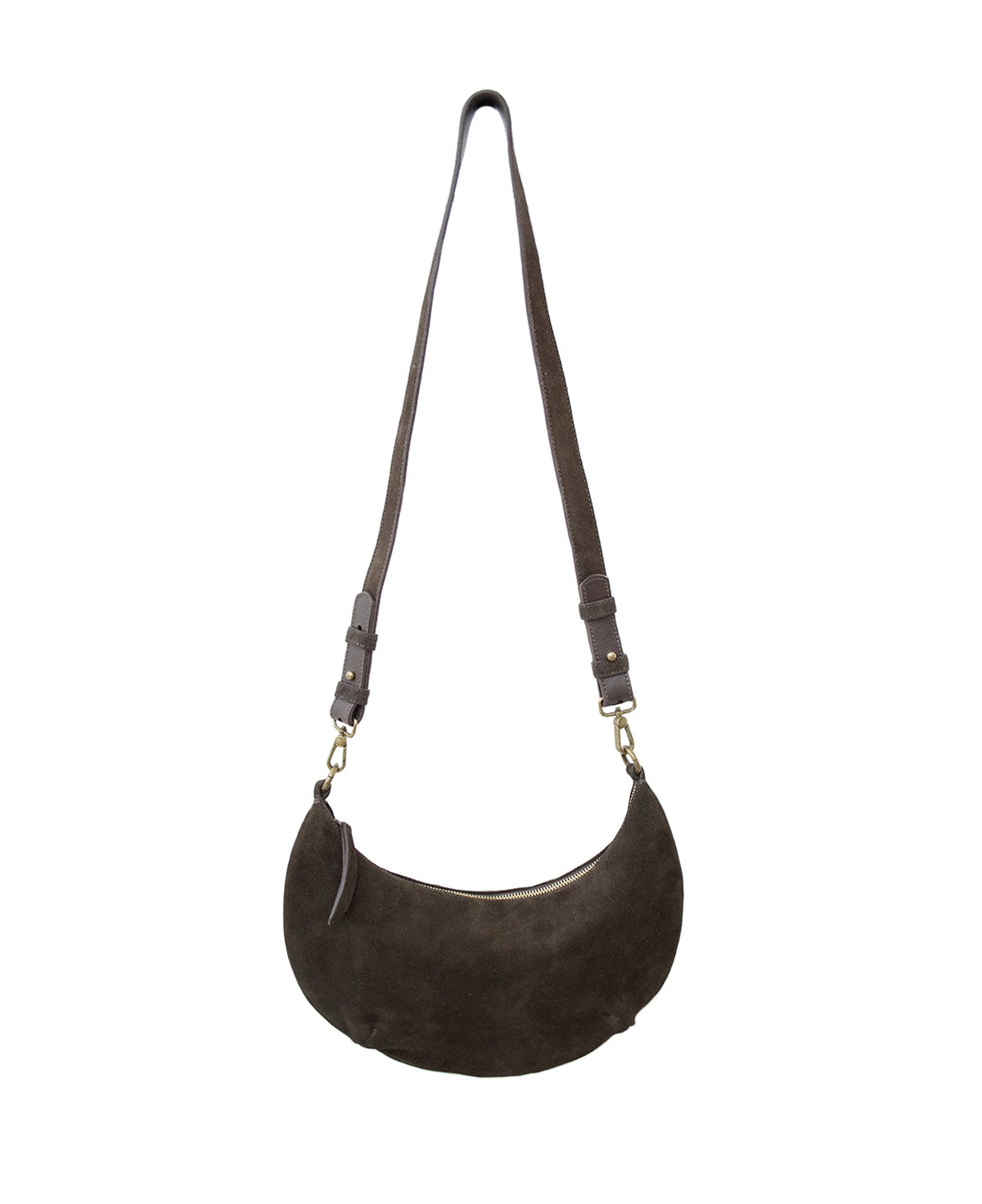 'Lucky Cookie' Round Mini Shoulder Bag: Soft Espresso Coffee Genuine Suede