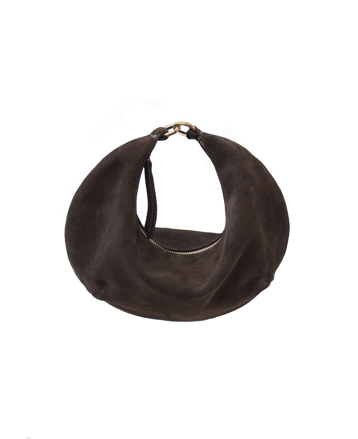 'Lucky Cookie' Round Mini Shoulder Bag: Soft Espresso Coffee Genuine Suede