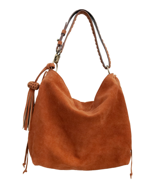 → PRE-ORDER Bacalar Shoulder Bag: Vibrant Apricot Genuine Suede