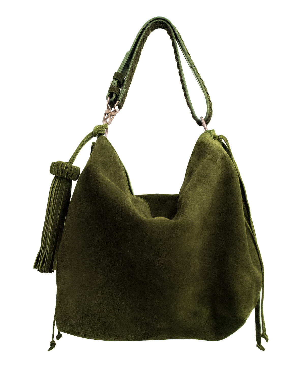 Bacalar Shoulder Bag: Soft Olive Green Genuine Suede