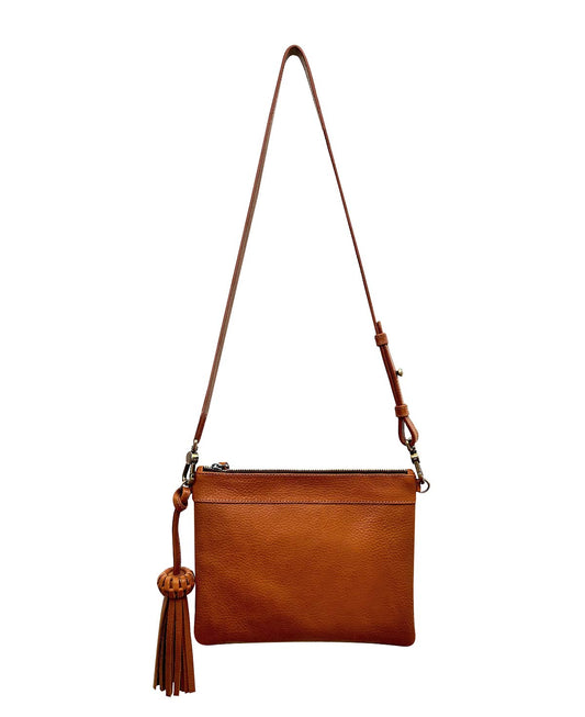 Camila Tan Leather Clutch - Crossbody