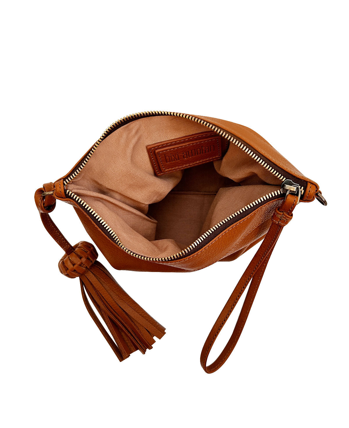 Camila Tan Leather Clutch - Crossbody