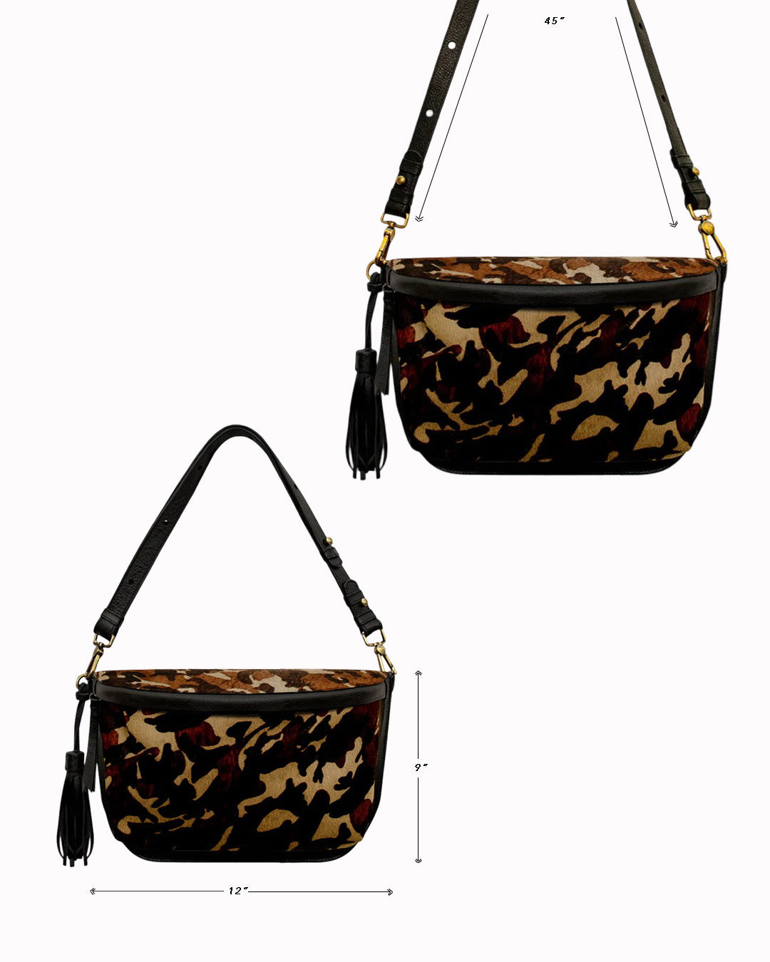 Camo Soft Fur Large Sling Bag - CHER with Adjustable Strap & Tassel