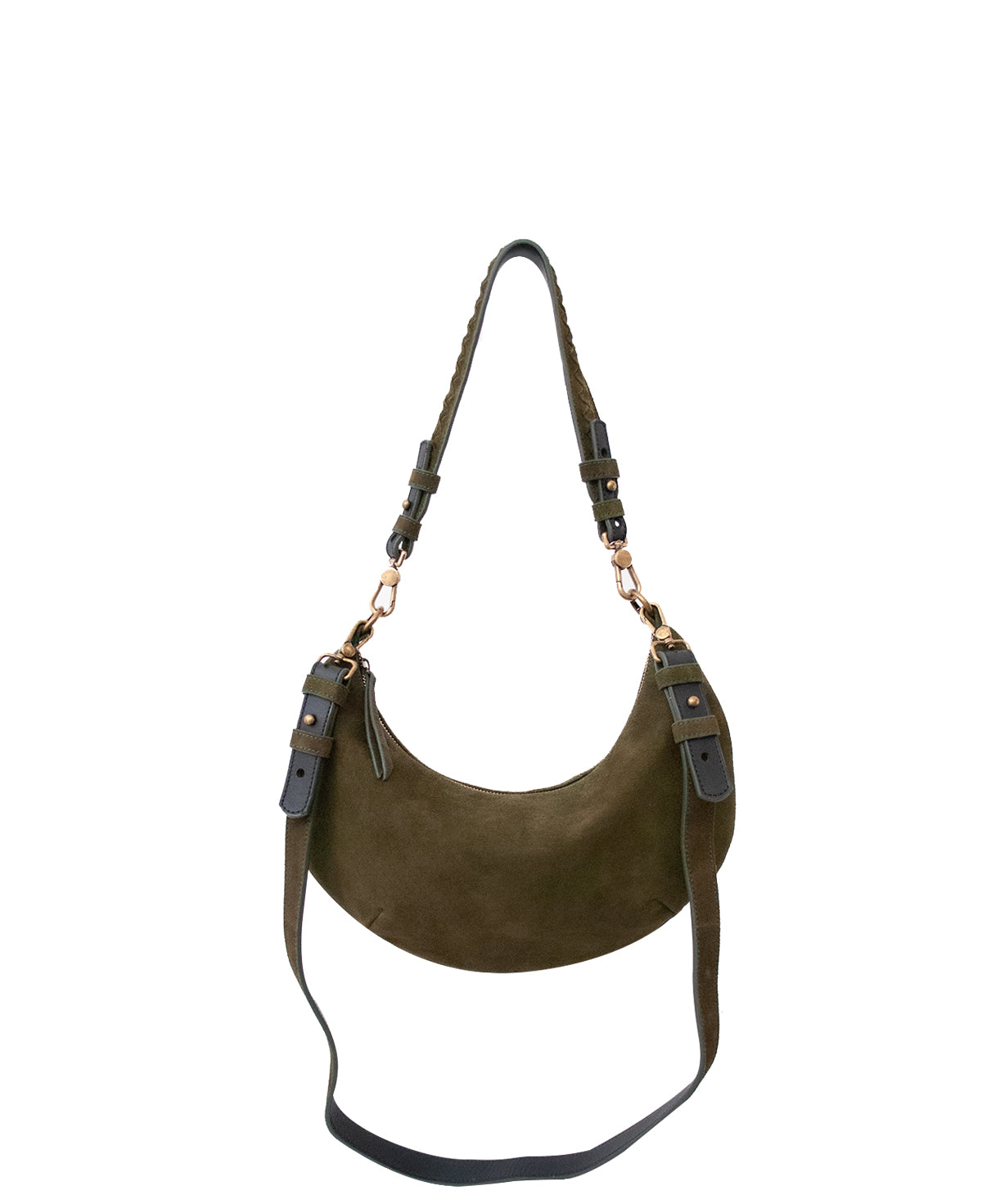 Lucky Cookie' Round Mini Shoulder Bag: Soft Olive Green Genuine Suede
