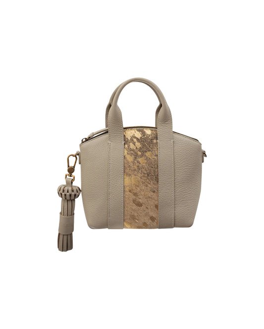 KELLY Structured Top Handle bag - Gray & Furry Gold Leather