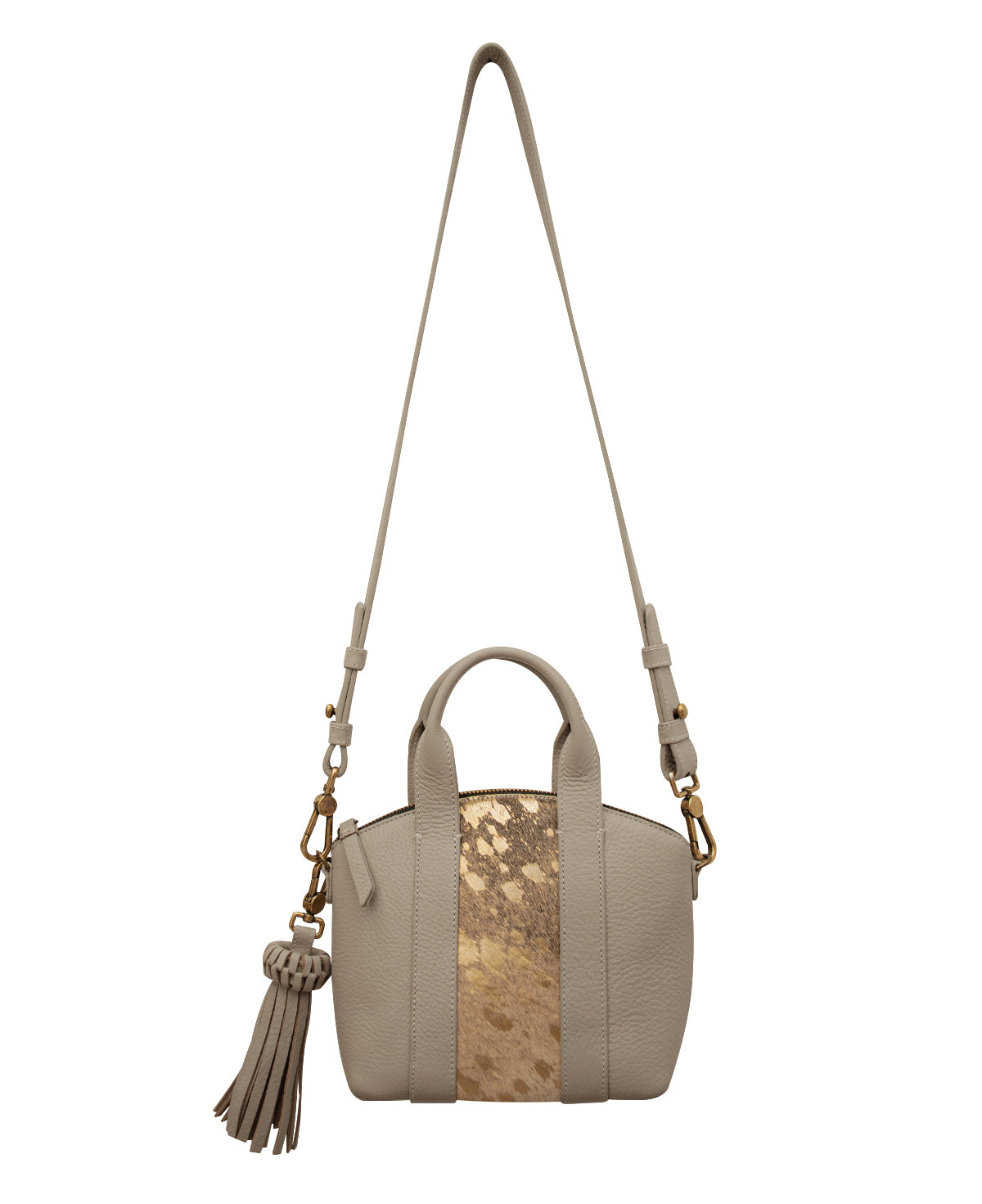 KELLY Structured Top Handle bag - Gray & Furry Gold Leather