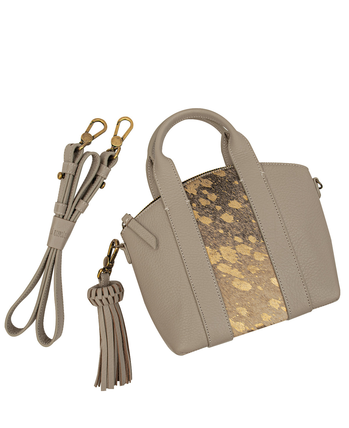 KELLY Structured Top Handle bag - Gray & Furry Gold Leather