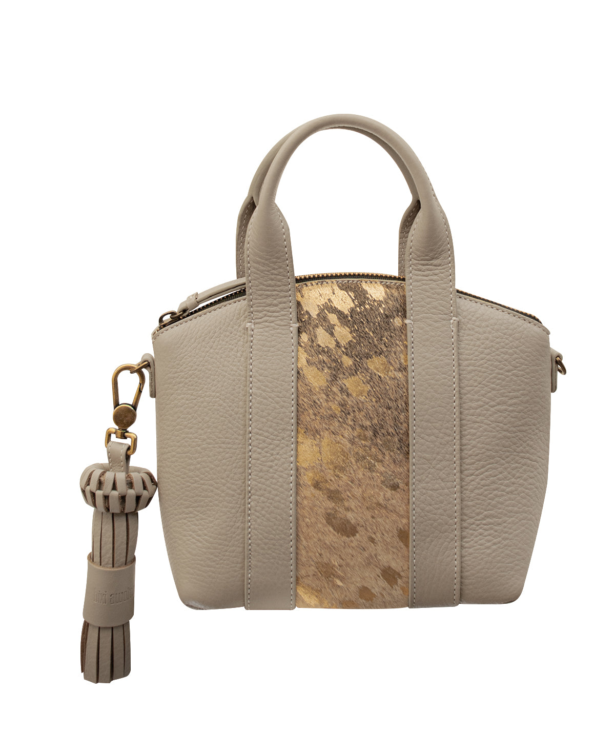 KELLY Structured Top Handle bag - Gray & Furry Gold Leather