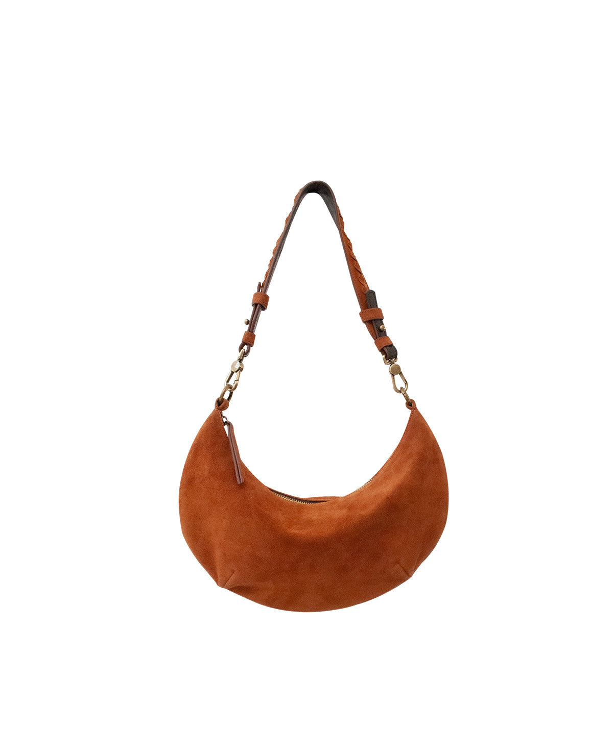 'Lucky Cookie' Round Mini Shoulder Bag: Vibrant Apricot Genuine Suede